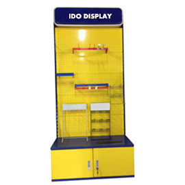 Floor standing metal display and storage rack for hardware tools