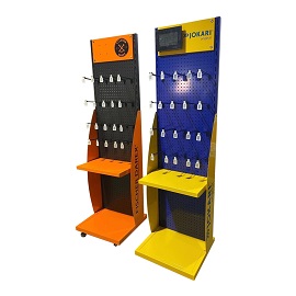 Colorful printing wheeled free standing metal display stand